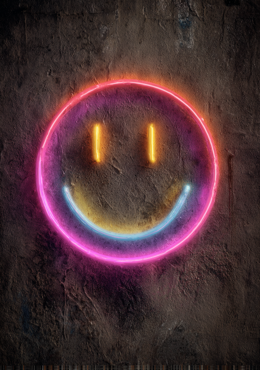 Gamer Plakat 486 – Neon Smiley på Beton