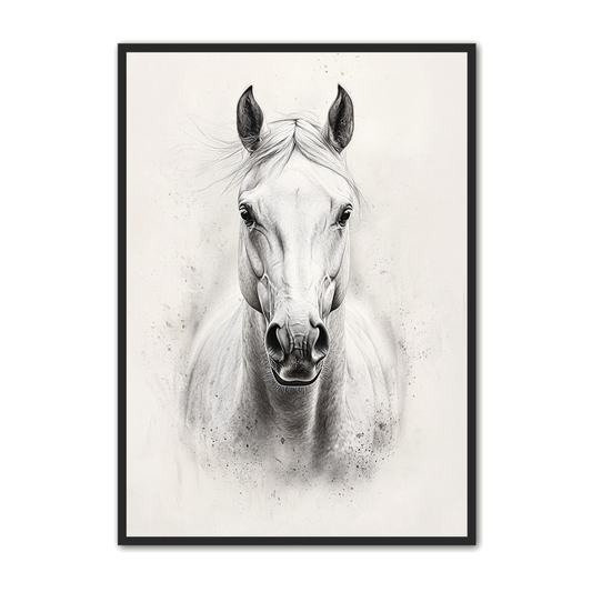 Hest Plakat 22 - Sort Hvid Hest i Elegant Udtryk