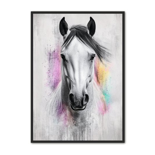 Hest Plakat 24 - Sort Hvid Hest