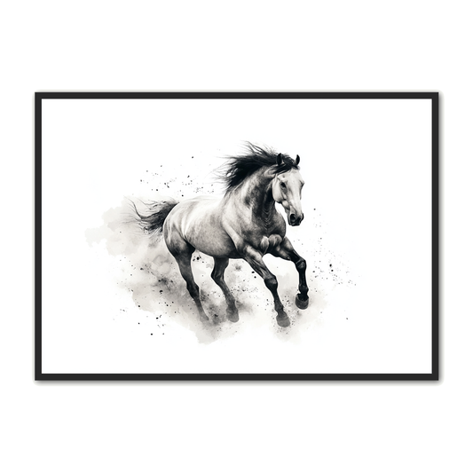 Hest Plakat 26 - Sort Hvid Galopperende Hest
