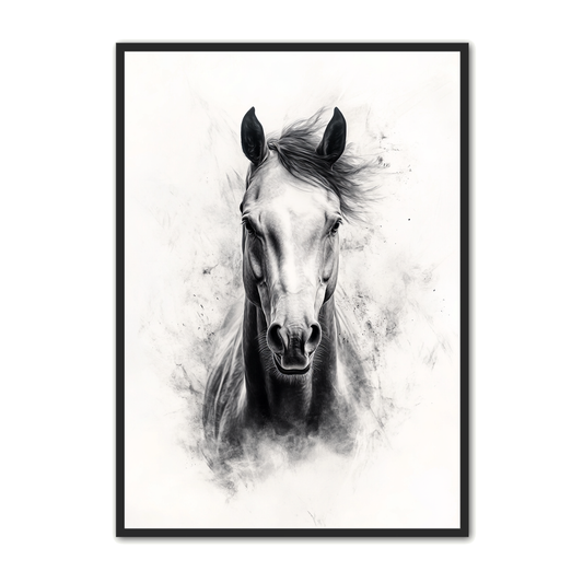 Hest Plakat 29 - Sort Hvid Hest i Magtfuld Udstråling