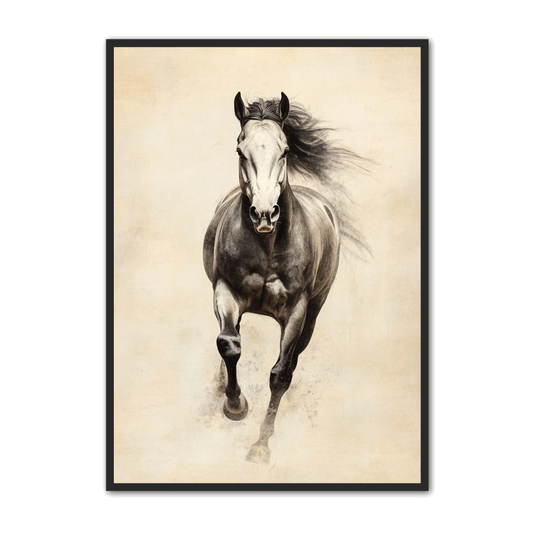 Hest Plakat 30 - Elegant Galoperende Hest i Vintage Look