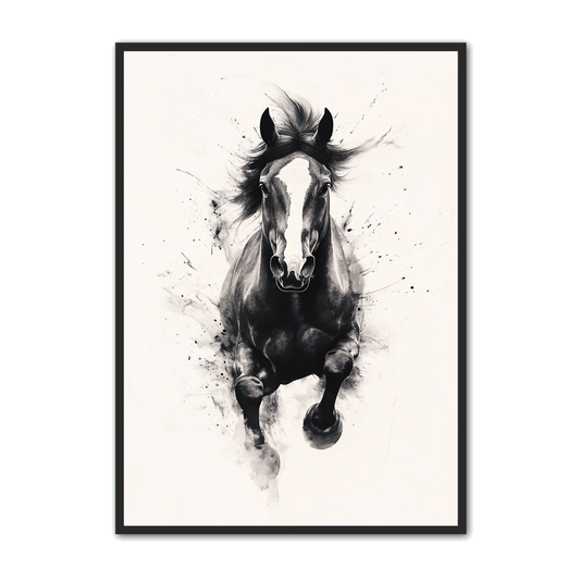 Hest Plakat 31 - Sort Hest i Dynamisk Galop