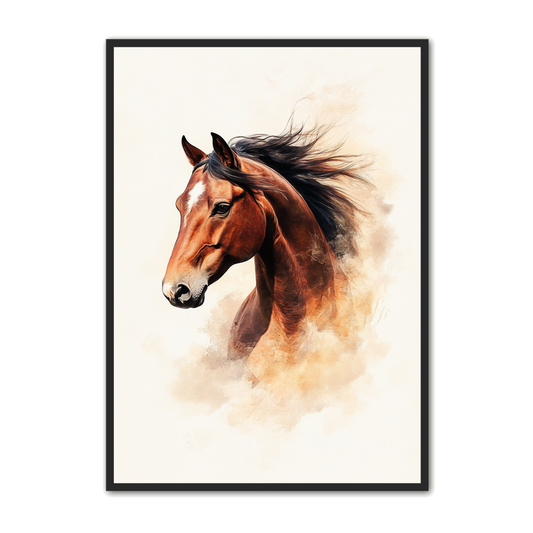 Hest Plakat 32 - Brun Hest med Vild Manke