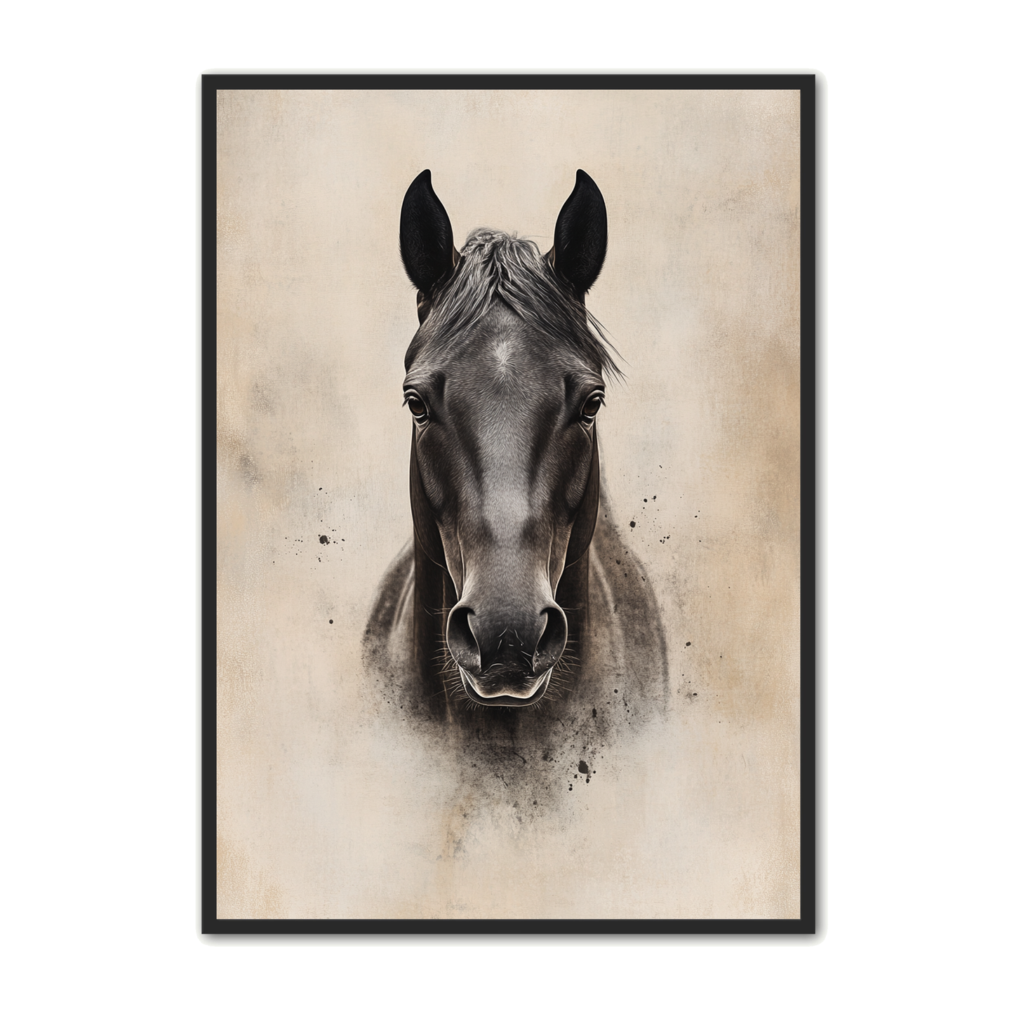 Hest Plakat 33 - Sort Hest med Intens Blik