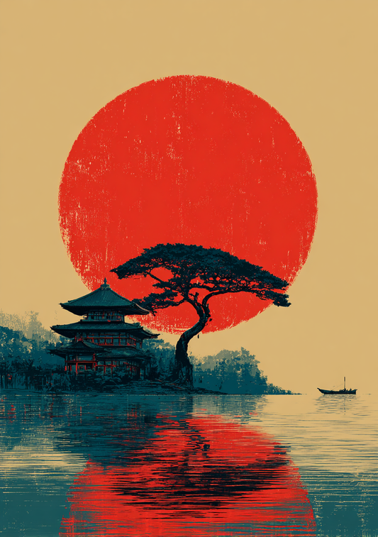 Japansk Plakat 101 - Solopgang over Templet