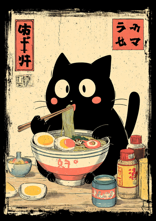 Japansk Plakat 111 – Katten og Nudlerne