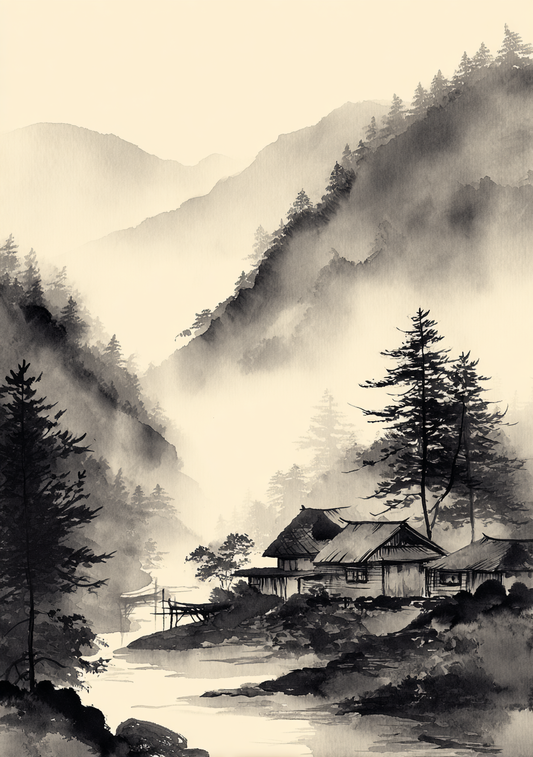Japansk Plakat 115 – Bjergflodens Hytter