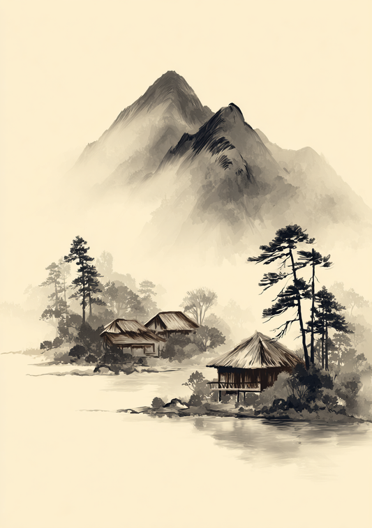Japansk Plakat 117 – Søens Hytter i Bjergene