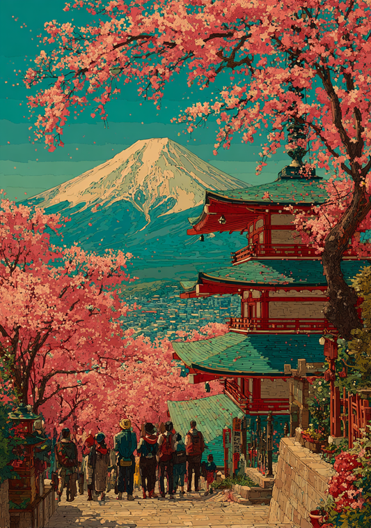 Japansk Plakat 121 – Fuji og Kirsebærtræer