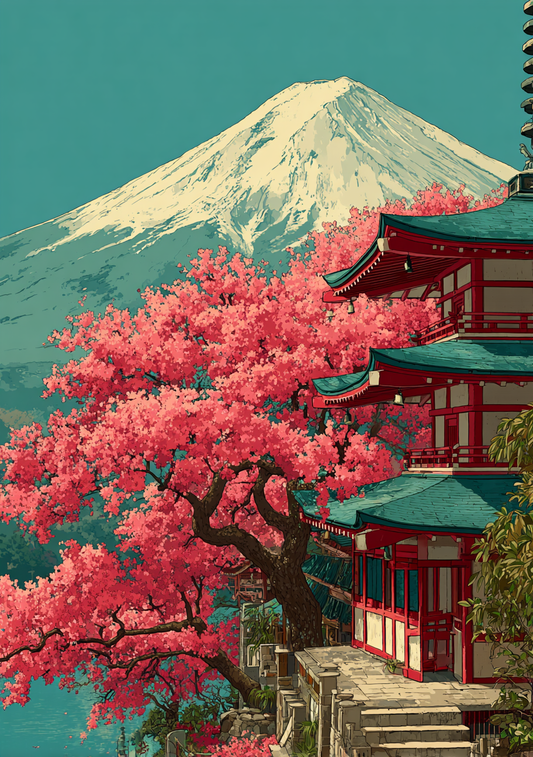 Japansk Plakat 123 – Pagode ved Fuji