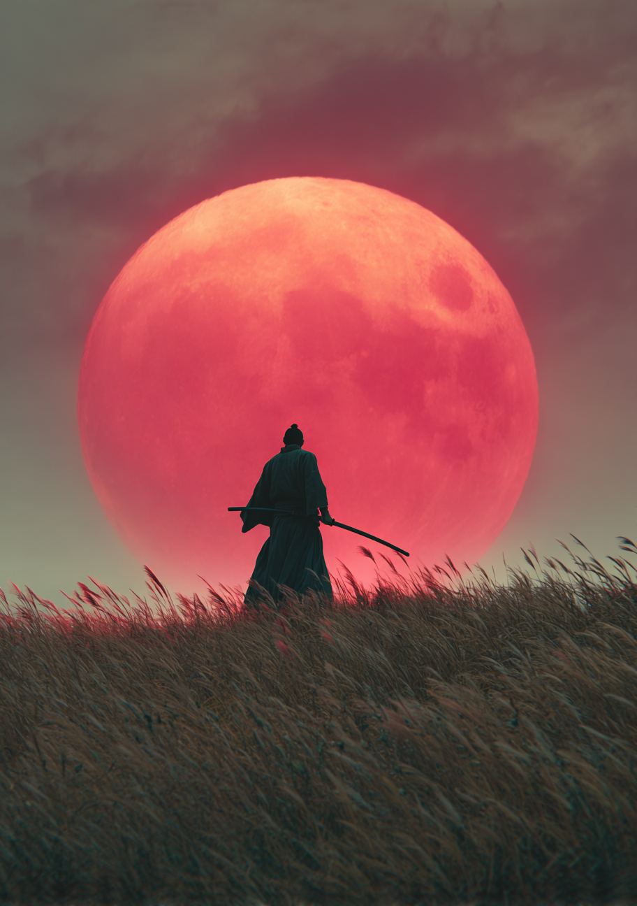 Japansk Plakat 124 – Samurai under Rød Måne