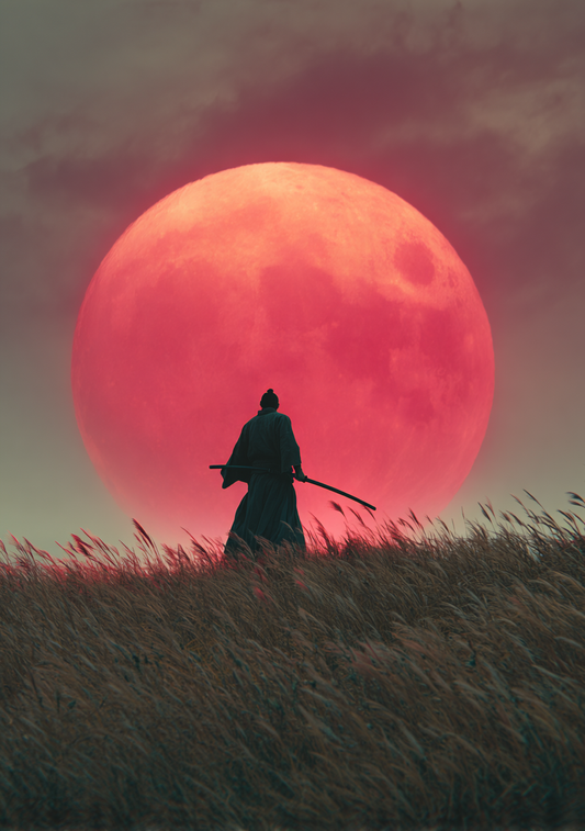 Japansk Plakat 124 – Samurai under Rød Måne