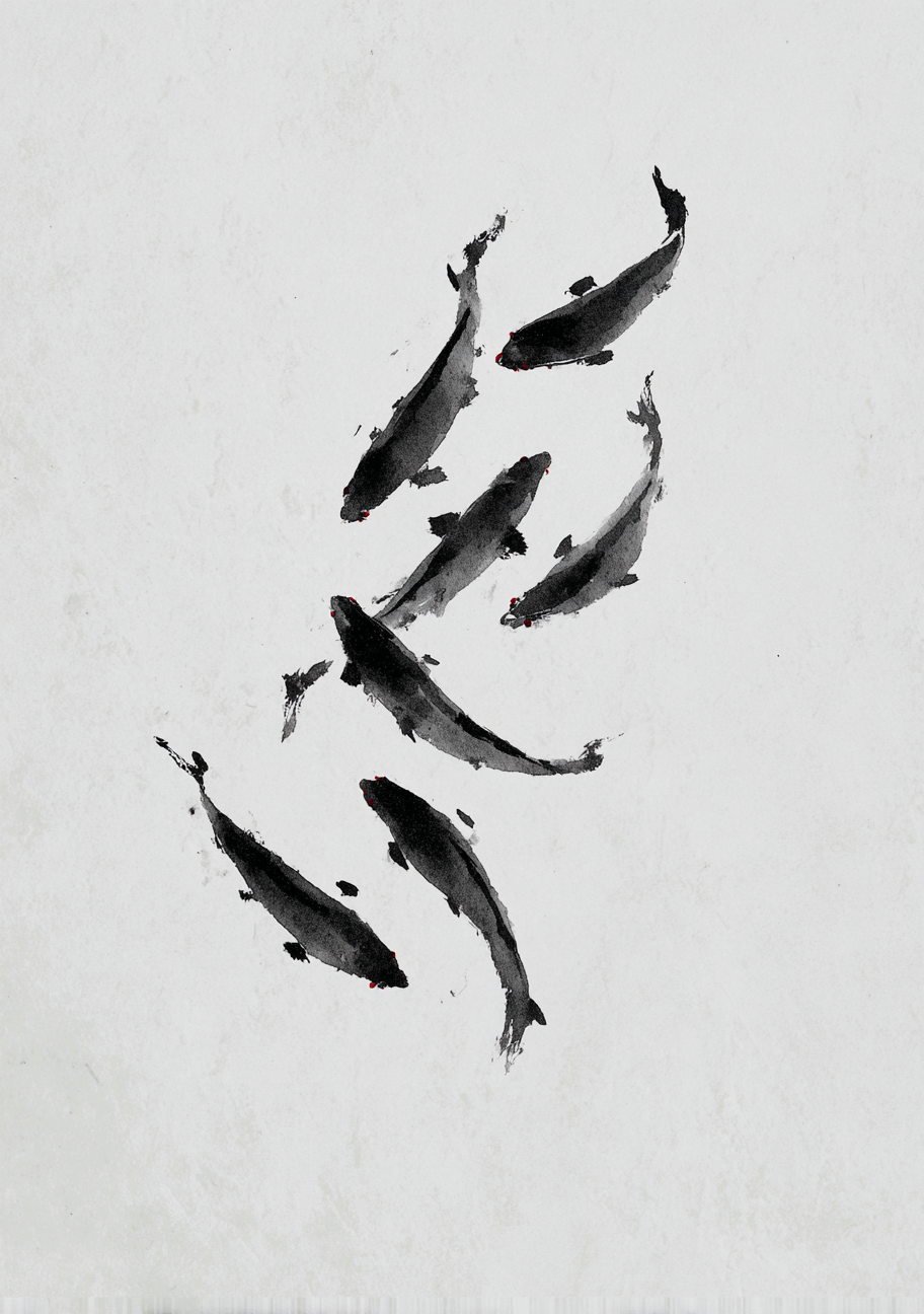 Japansk Plakat 133 – Koi fisk i bevægelse
