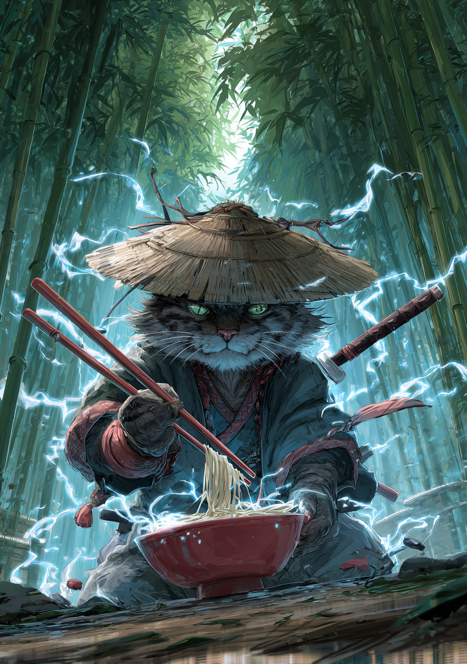 Japansk Plakat 143 – Samurai Katten i Bambusskoven