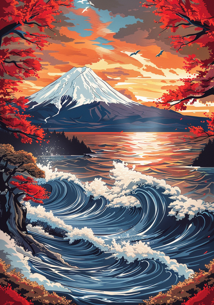 Japansk Plakat 148 Solnedgang ved Fuji