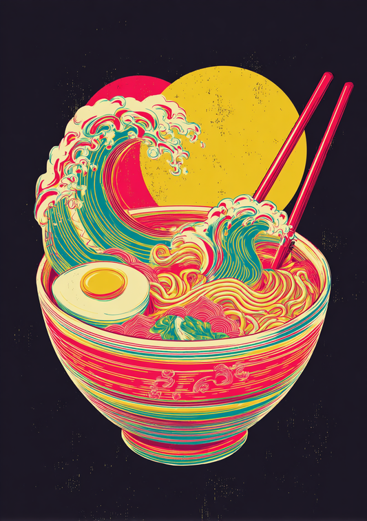 Japansk Plakat 157 – Neon Ramenbølge
