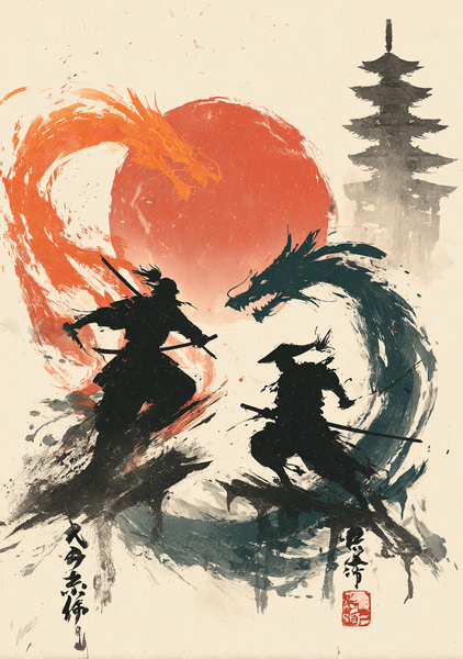 Japansk Plakat 160 Samurai og Drager