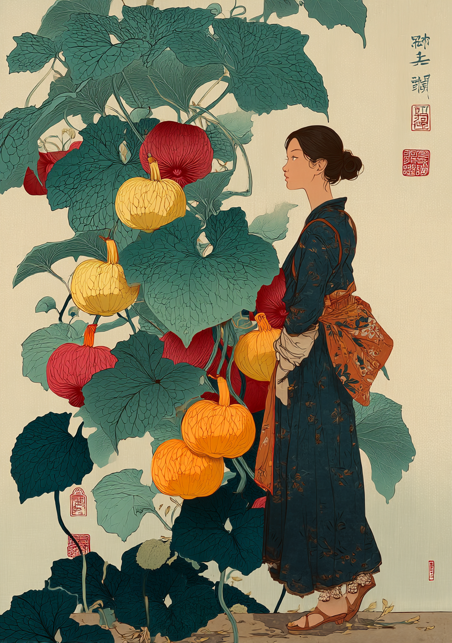 Japansk Plakat 171 – Kvinden og Græskarplanten