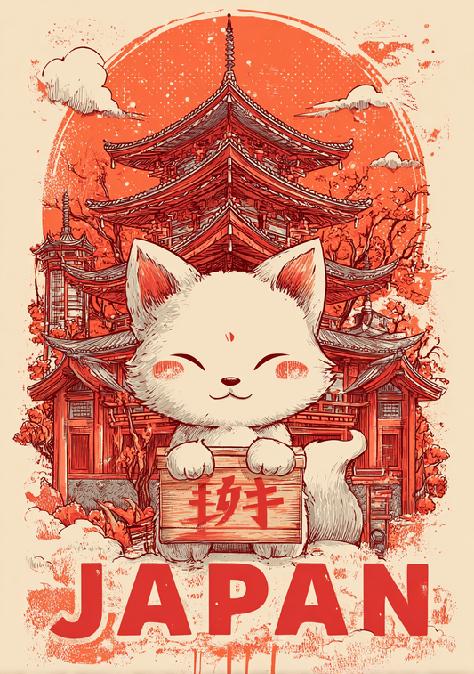 Japansk Plakat 19 – Smilende Ræv og Tempel