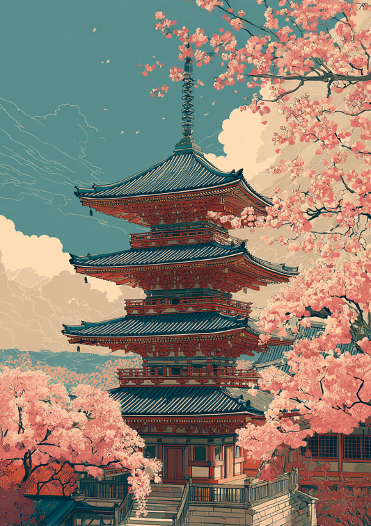Japansk Plakat 3 – Kirsebærtræer ved Himlens Pagode