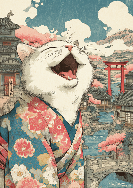 Japansk Plakat 39 – Den Latterfulde Kat i Kimono