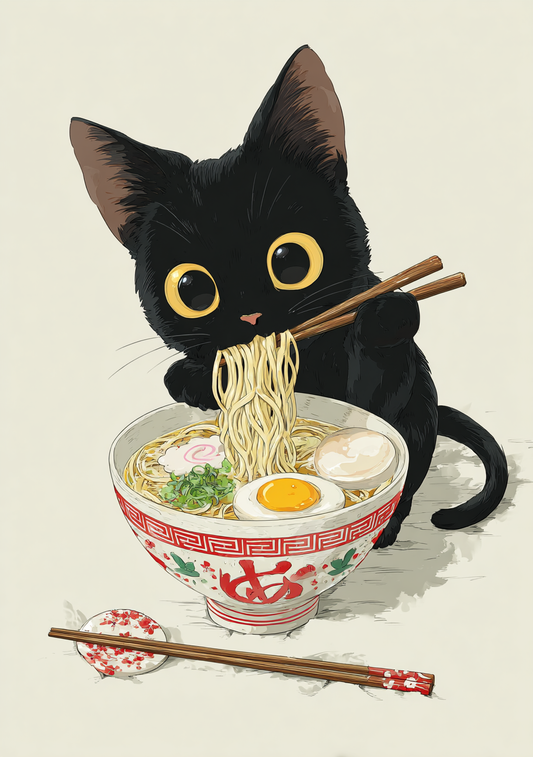 Japansk Plakat 5 – Ramenkat med Spisepinde