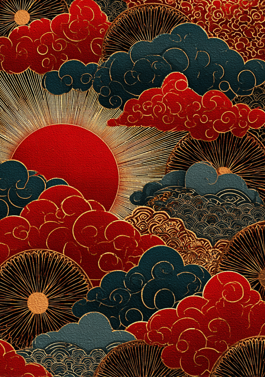 Japansk Plakat 58 - Solopgang over Skyerne