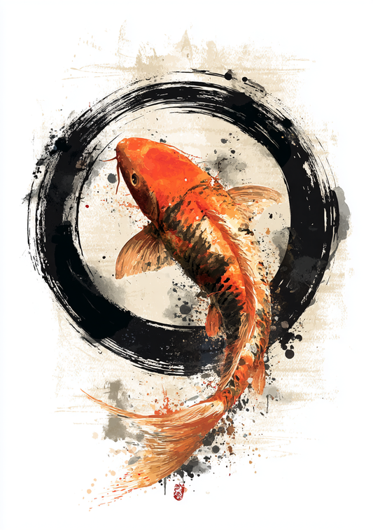 Japansk Plakat 60 - Koi Fisk og Zen Cirkel