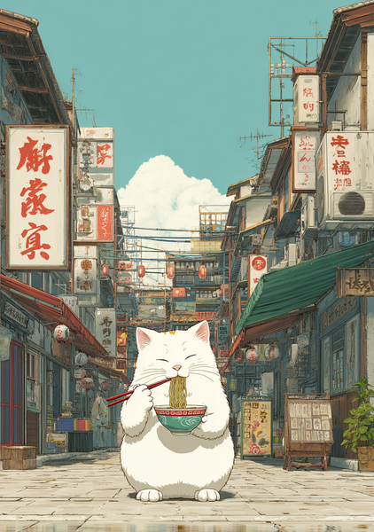 Japansk Plakat 64 - Kat med Ramen