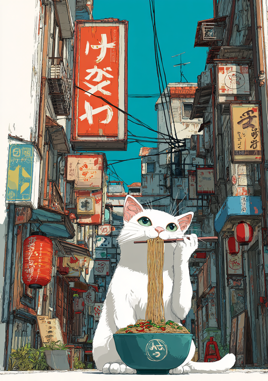 Japansk Plakat 66 - Kat i Gaden med Ramen