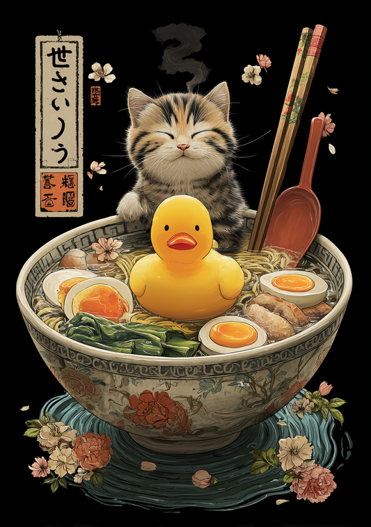 Japansk Plakat 67 - Kat og Ramen Bowl
