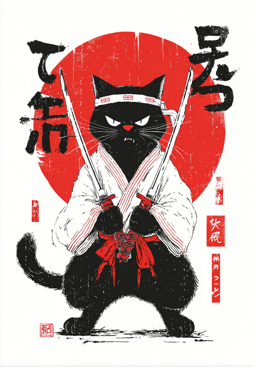Japansk Plakat 7 – Samurai Kat med Katana