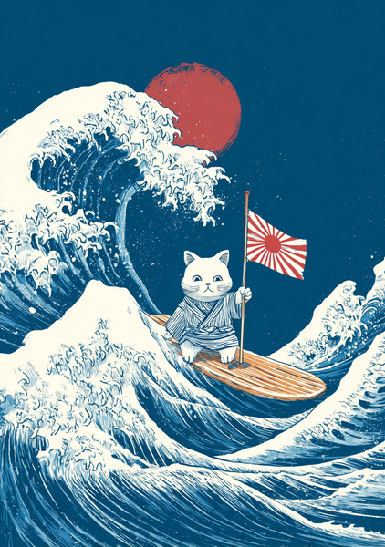 Japansk Plakat 72 - Katten og Den Store Bølge