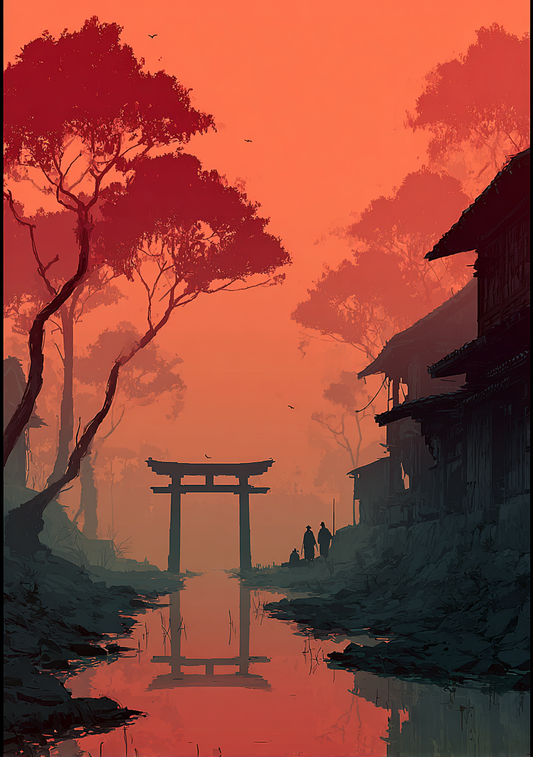 Japansk Plakat 74 - Torii i Solnedgangen