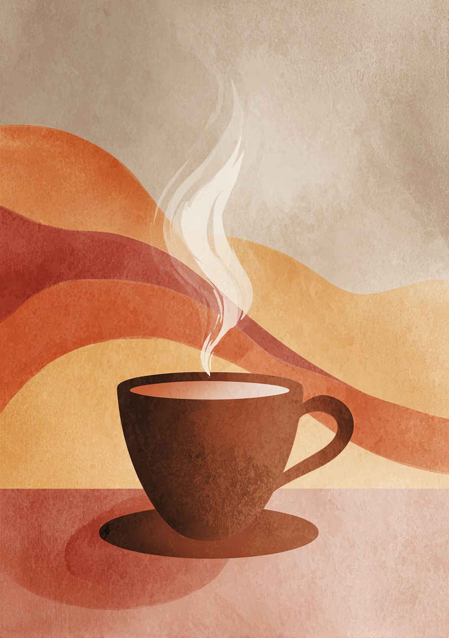 Kaffe Plakat 101 – Solvarme toner og dampende ro