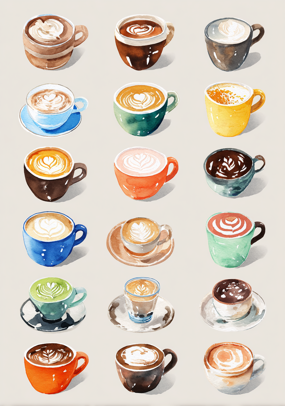 Kaffe Plakat 116 – Akvarel Lattekunst i Serie