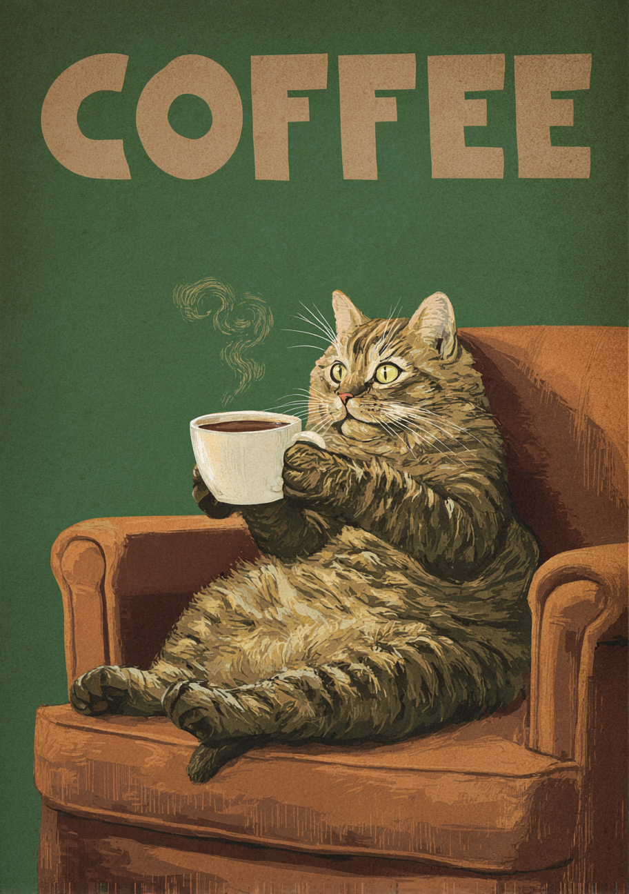Kaffe Plakat 118 – Kat, Kaffe og Komisk Hygge