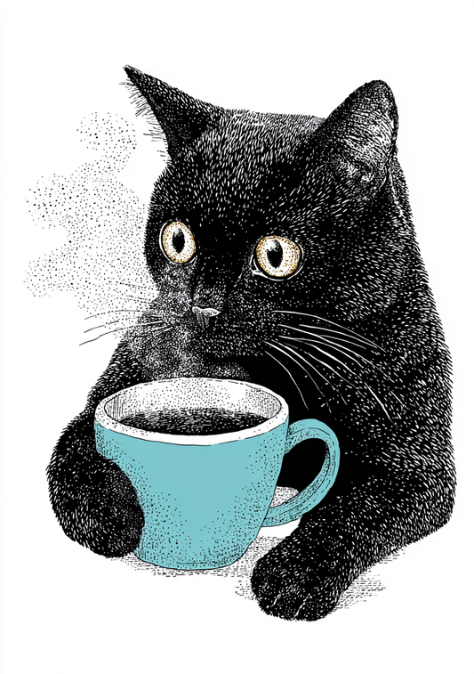 Kaffe Plakat 94 – Sort kat med kaffekop