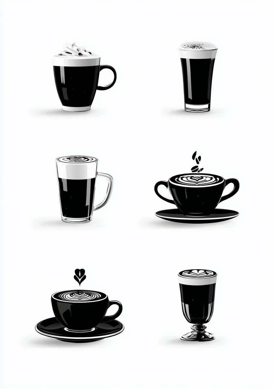 Kaffe Plakat 96 – Sort hvid kaffeoversigt med stil