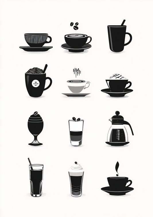 Kaffe Plakat 97 – 12 ikoniske kaffetyper i grafisk stil