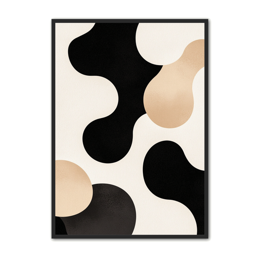 Minimalistisk Plakat 84 - Flydende Former i Sort og Beige