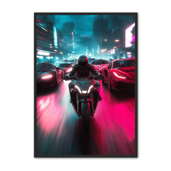 Motorcykel Plakat 1 - Neonrace i Natregn