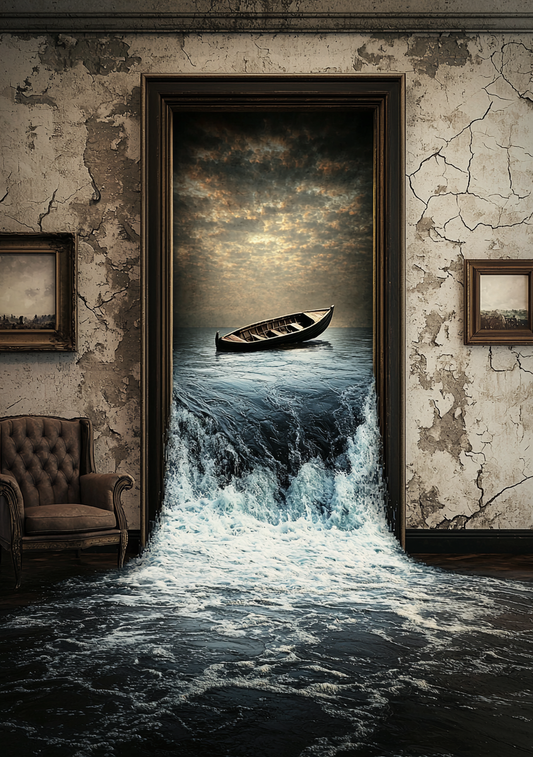 Surrealistisk Plakat 15 - Båden Over Afgrunden
