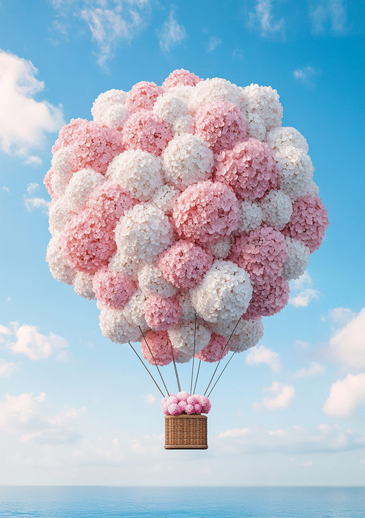 Surrealistisk Plakat 23 - Blomsterballon Over Havet
