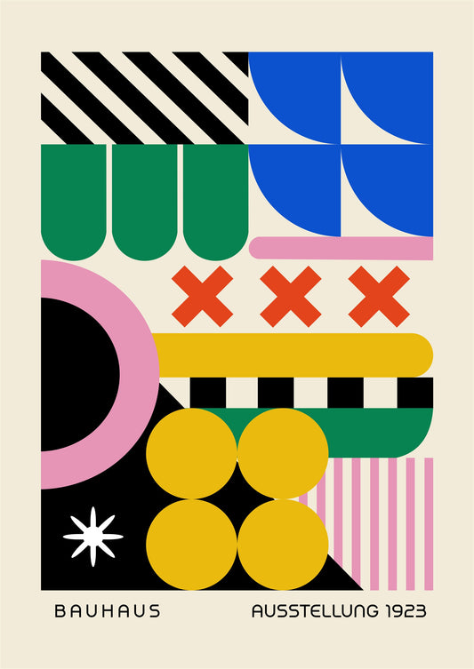 Bauhaus plakat med geometriske former og minimalistisk udtryk i modernistisk Bauhaus-stil