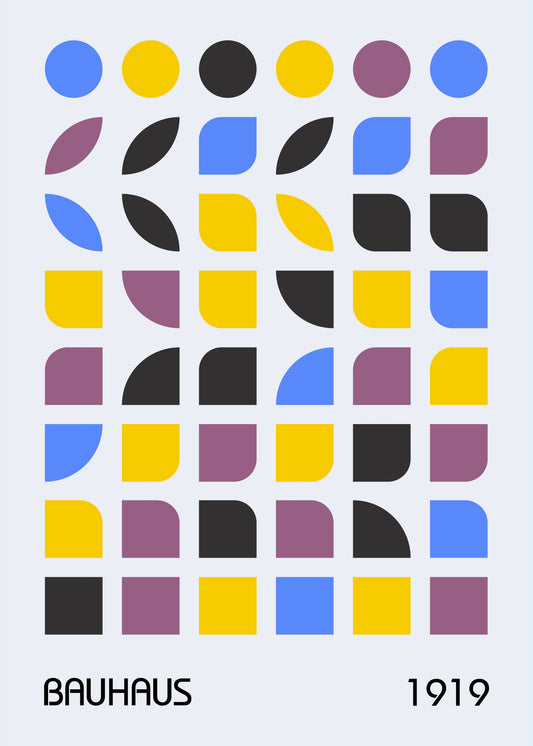 Bauhaus plakat med geometriske former og grafisk harmoni i modernistisk Bauhaus-stil