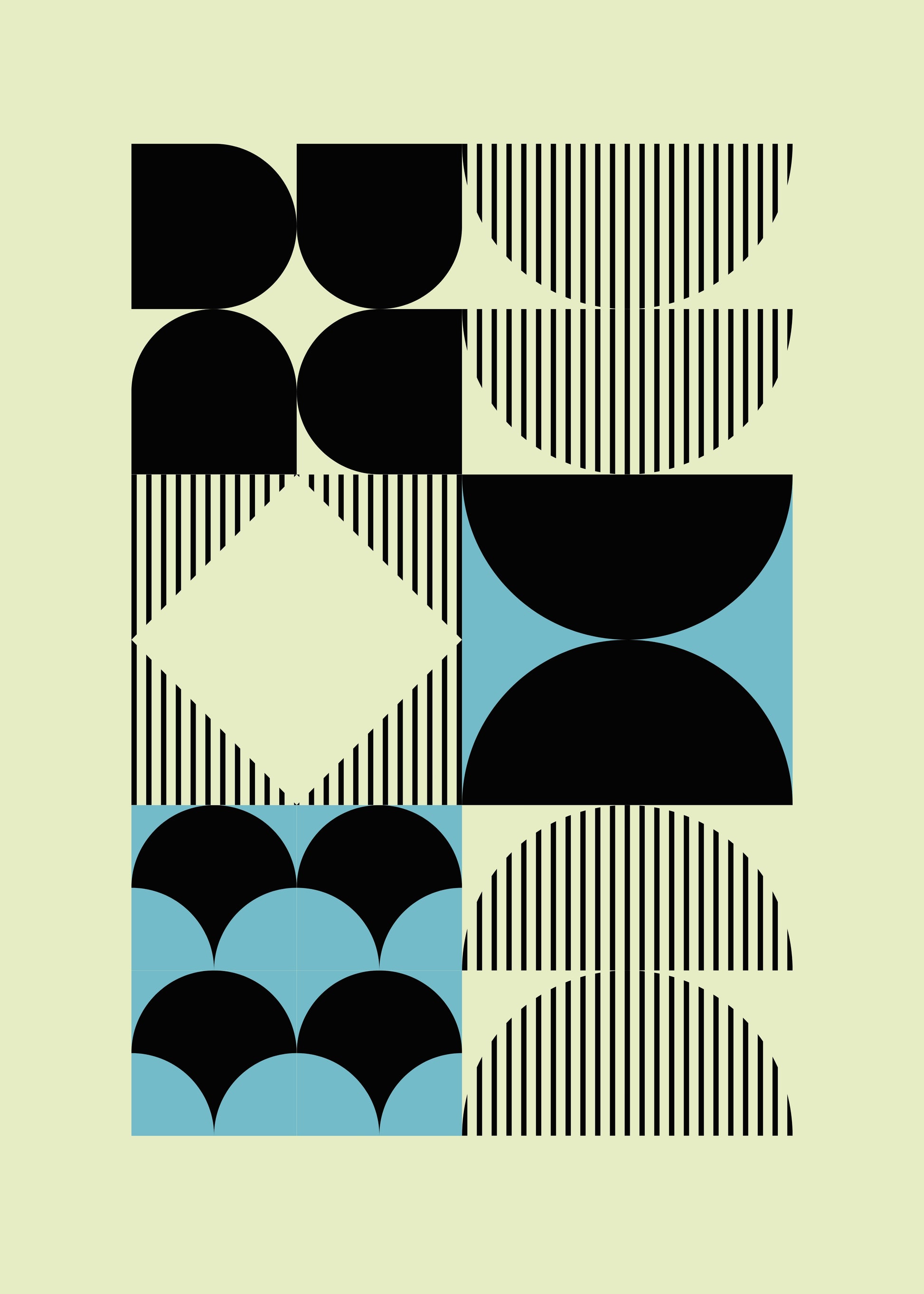 Bauhaus plakat med geometriske former og modulær opbygning i modernistisk Bauhaus-stil