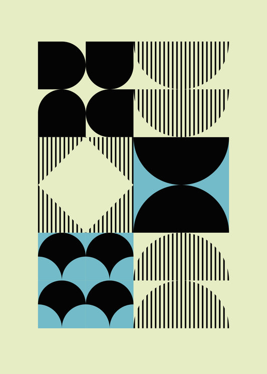 Bauhaus plakat med geometriske former og modulær opbygning i modernistisk Bauhaus-stil