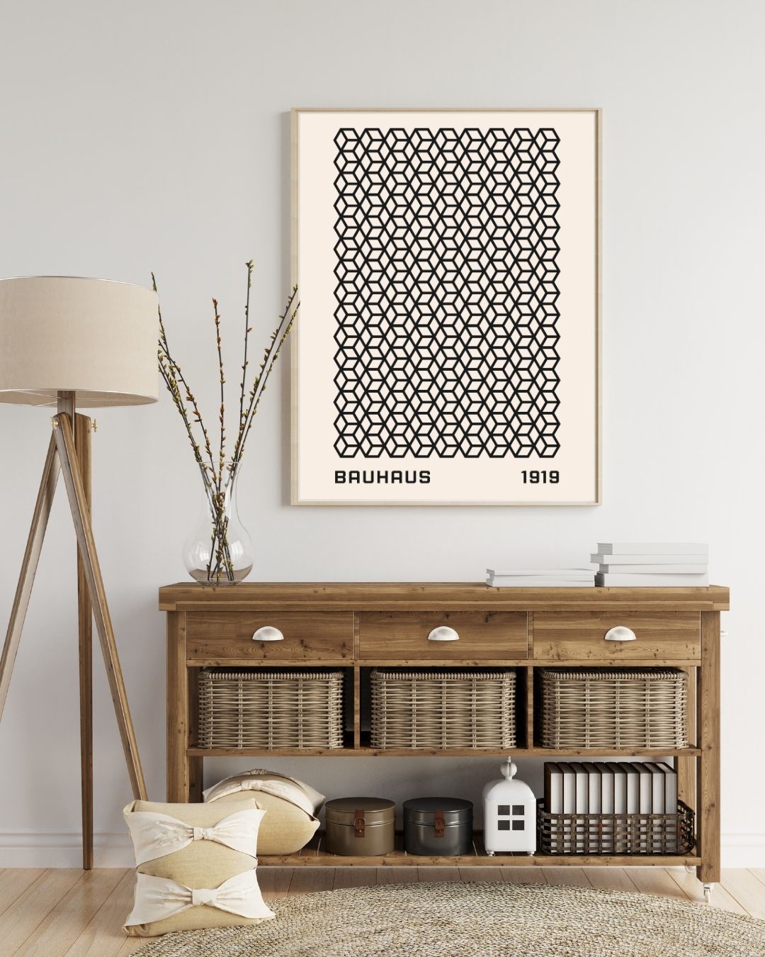 Bauhaus Plakat 40 – Geometrisk Kubemønster i dansk hjem - grafisk plakat i skandinavisk stil